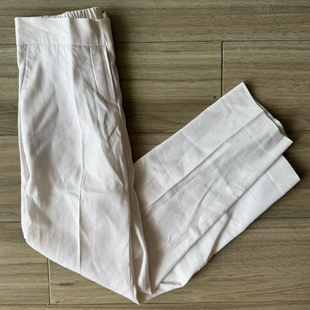 Babaton Arizia Straight Leg Cropped Linen Cotton Blend White Pants Size 00
